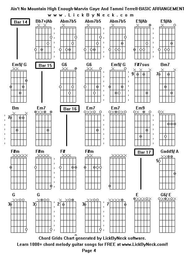 Chord Grids Chart of chord melody fingerstyle guitar song-Ain't No Mountain High Enough-Marvin Gaye And Tammi Terrell-BASIC ARRANGEMENT,generated by LickByNeck software.